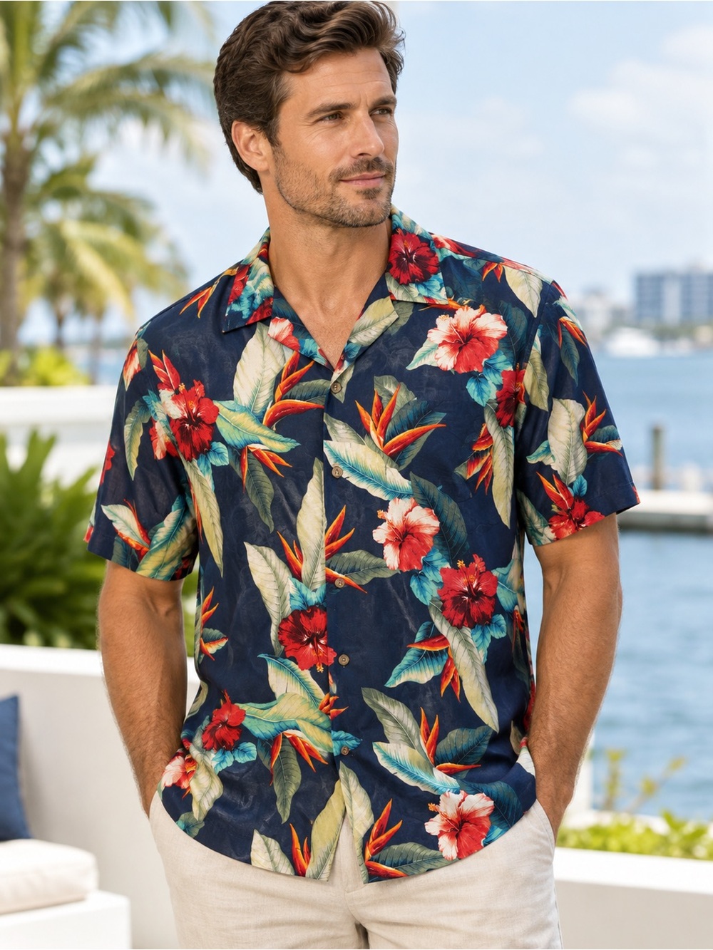 Tommy Bahama Men’s Cardona Blooms Floral Short Sleeve Silk Button-Up Shirt 2XL